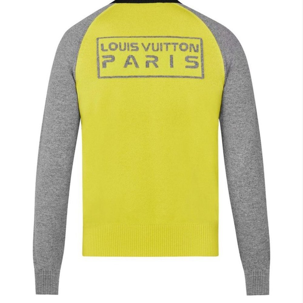 Louis Vuitton Men's Large Grey x Yellow Colour Block Crew Neck Sweater  928lv67